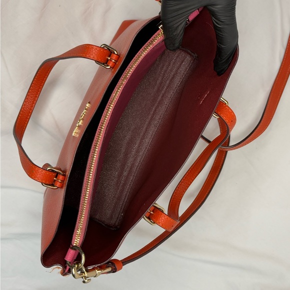 Coach Orange Pink Leather Mollie 25 Tote - Picture 6 of 13